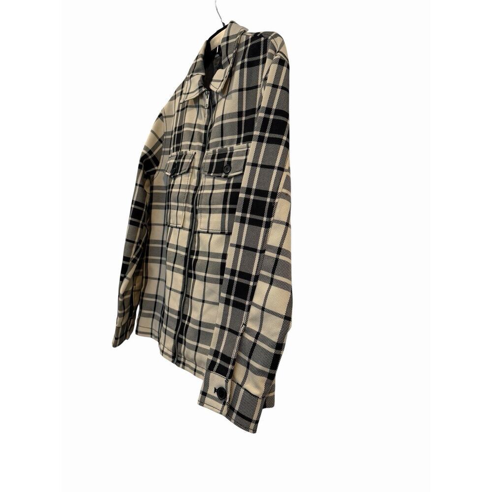 H&M Men's Black & Cream Plaid Full Zipper Jacket /Shacket Size M Oversized - Picture 5 of 13